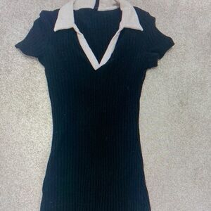 Black Ribbed Dress with White Collar